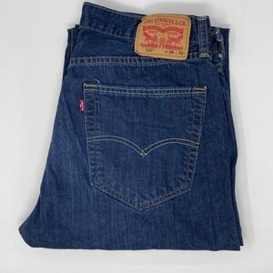Levis 505 Regular Fit Straight Leg Jeans Mens 36x32 Dark Wash Indigo Blue Denim
